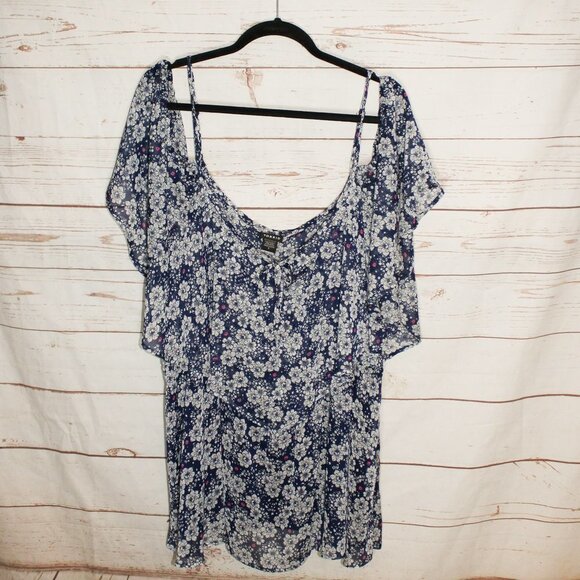 Torrid Floral Chiffon Ruffled Shoulder 5 Plus Size 5X Blue Grey Pink‎ - Picture 9 of 11